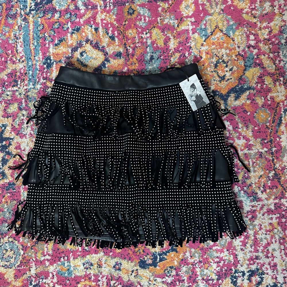 Sincerely Jules Black Studded Fringe Mini Skirt